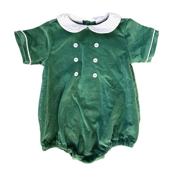 James & Lottie Boys 6M Green Corduroy Dressy Bubble Polka Dot Collar Holiday - Picture 1 of 4